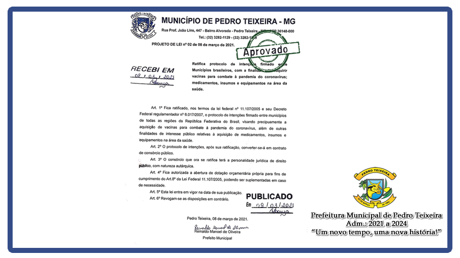 Leia mais sobre o artigo Projeto de Lei 02/2021 Aprovado – Compra das Vacinas