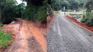 Leia mais sobre o artigo Prefeitura faz aterro e recuperação da estrada próximo ao muro de gabião na estrada de acesso à comunidade do Tabuado