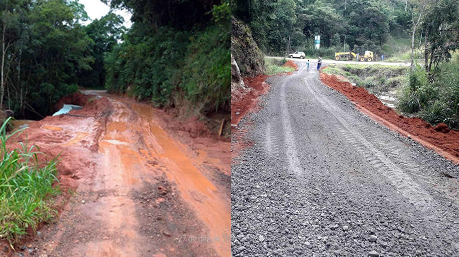 Você está visualizando atualmente Prefeitura faz aterro e recuperação da estrada próximo ao muro de gabião na estrada de acesso à comunidade do Tabuado