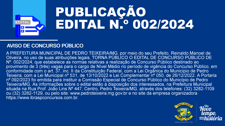 Você está visualizando atualmente EDITAL 02/2024 CONCURSO PÚPLICO – 03 VAGAS